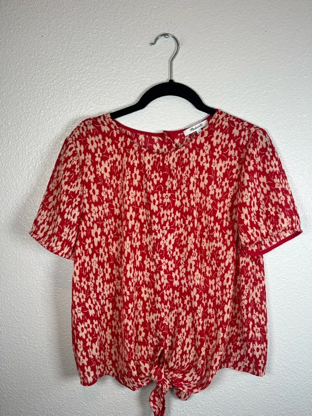 Madewell Crinkled Button-Back Tie Tee in Full‎ Bloom Floral Print Women’s XS